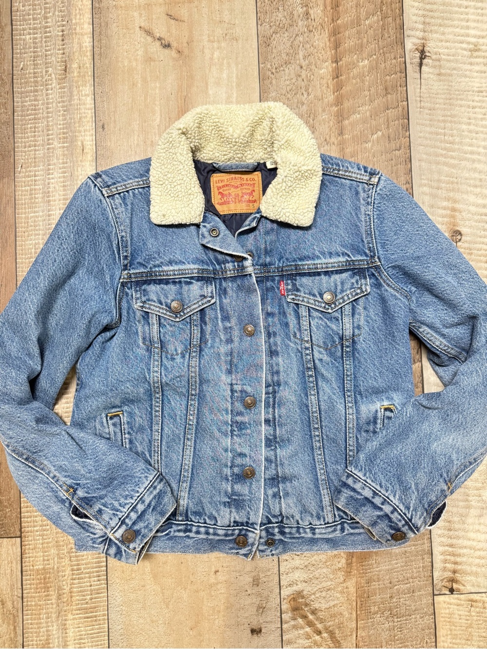 Levi's Blue Denim Jacket with Cream Sherpa Collar